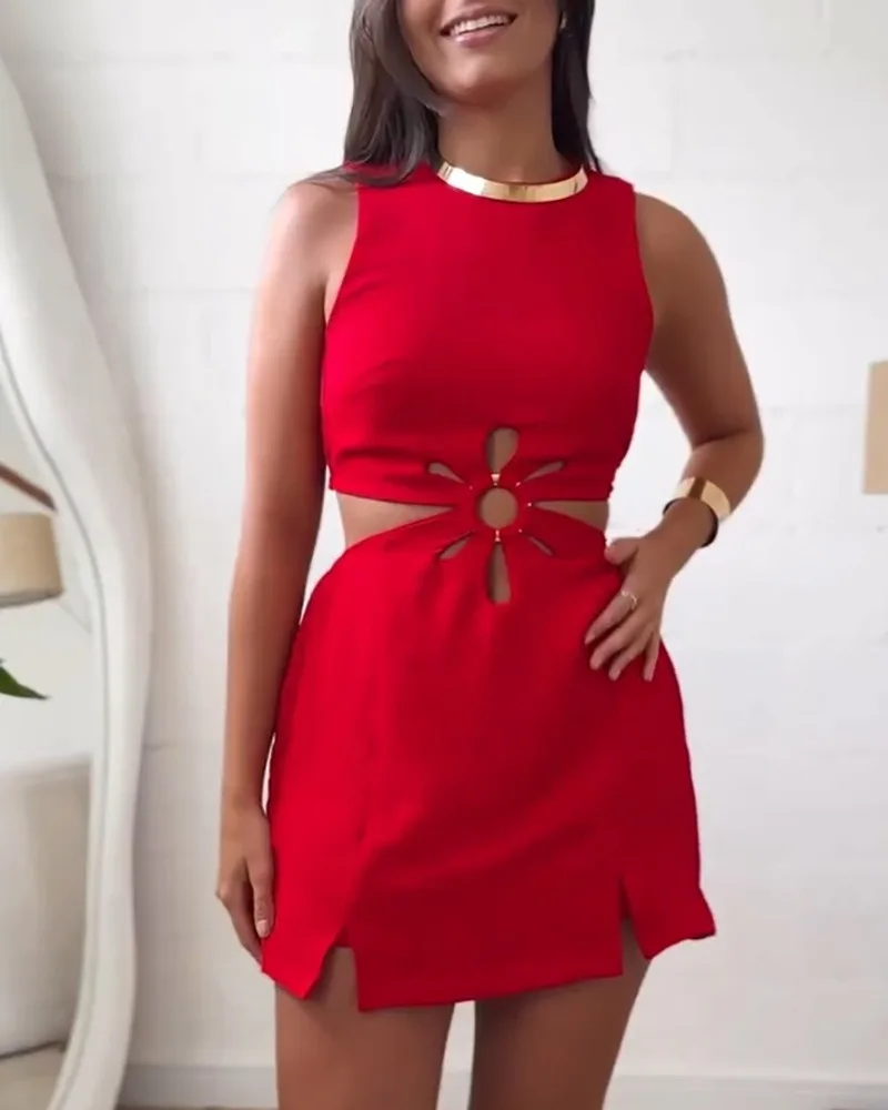 Summer Women Elegant Round Neck Sleeveless Hollow-out Show Waist Romper Casual Split Jumpsuit
Summer Women Elegant Round Neck Sleeveless Hollow-out Show Waist Romper Casual Split Jumpsuit