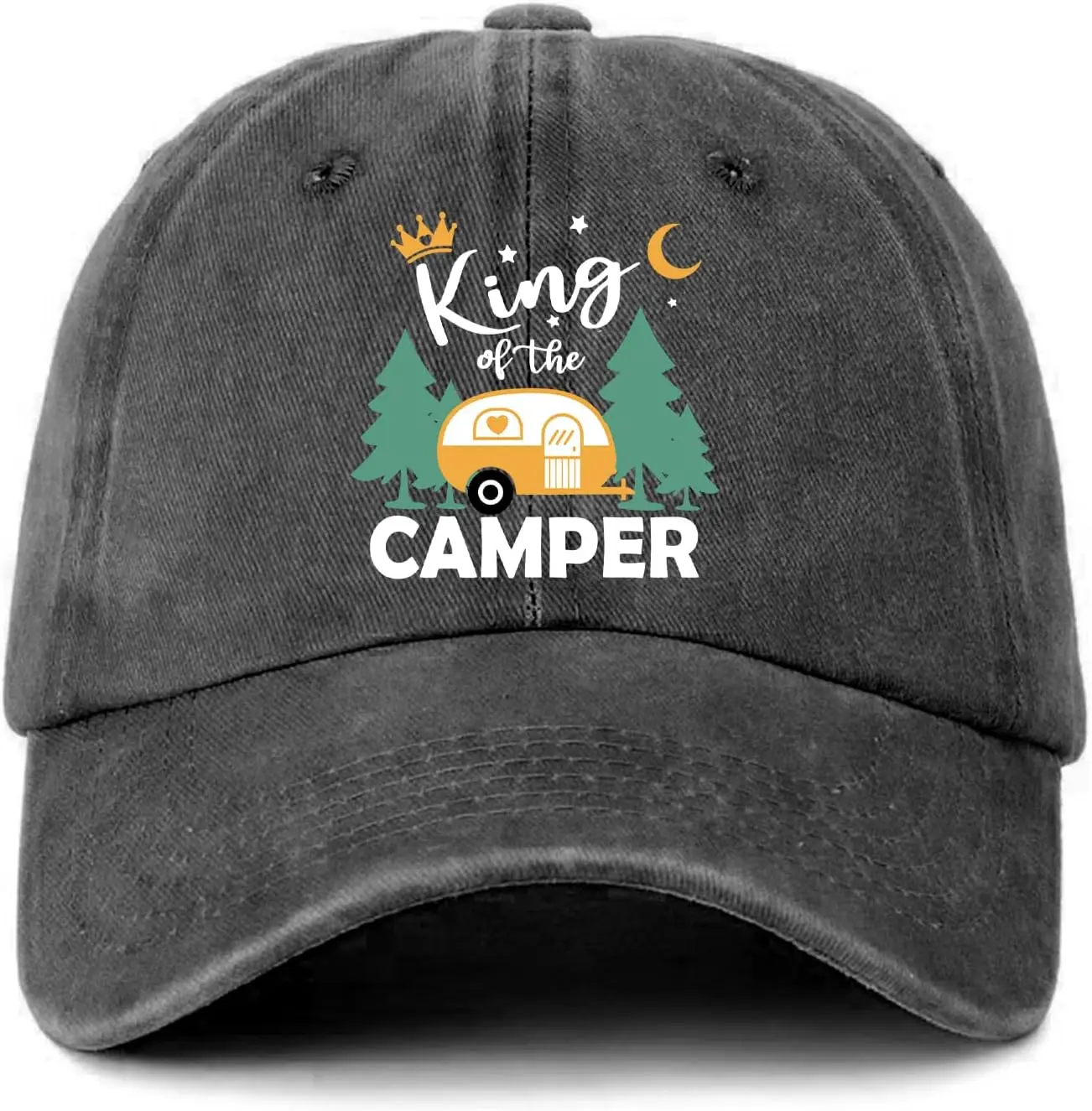 Funny Camping Distressed Washed Black Baseball Cap King of The Camper Colorful Printed Cap
Funny Camping Distressed Washed Black Baseball Cap King of The Camper Colorful Printed Cap