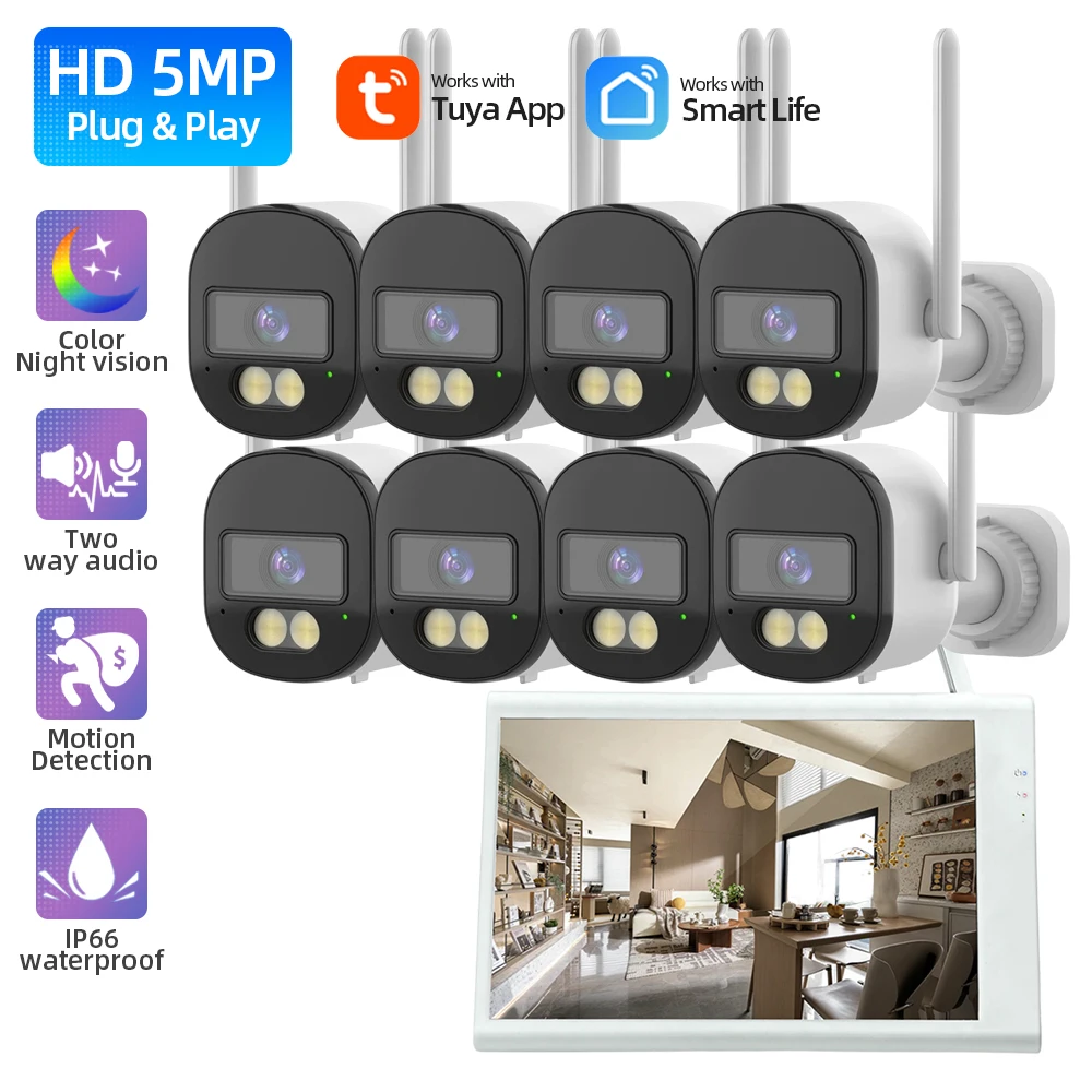 Smart Life 5MP 8CH Wifi NVR Video Surveillance System with 10.1’’ LCD Monitor Color Night Vision Wifi Bullet Camera System Kit
Smart Life 5MP 8CH Wifi NVR Video Surveillance System with 10.1’’ LCD Monitor Color Night Vision Wifi Bullet Camera System Kit