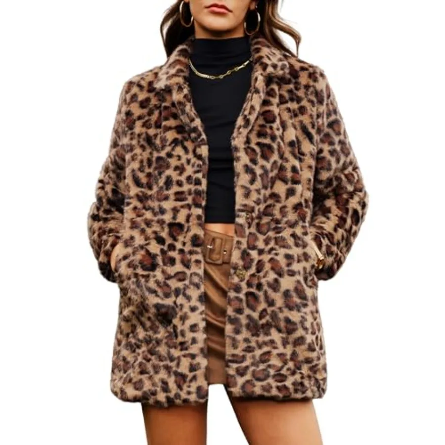 ELLEVEN Women's Faux Fur Leopard Coat Long Winter Coats Autumn Notch Lapel Jackets with Pockets
ELLEVEN Women's Faux Fur Leopard Coat Long Winter Coats Autumn Notch Lapel Jackets with Pockets