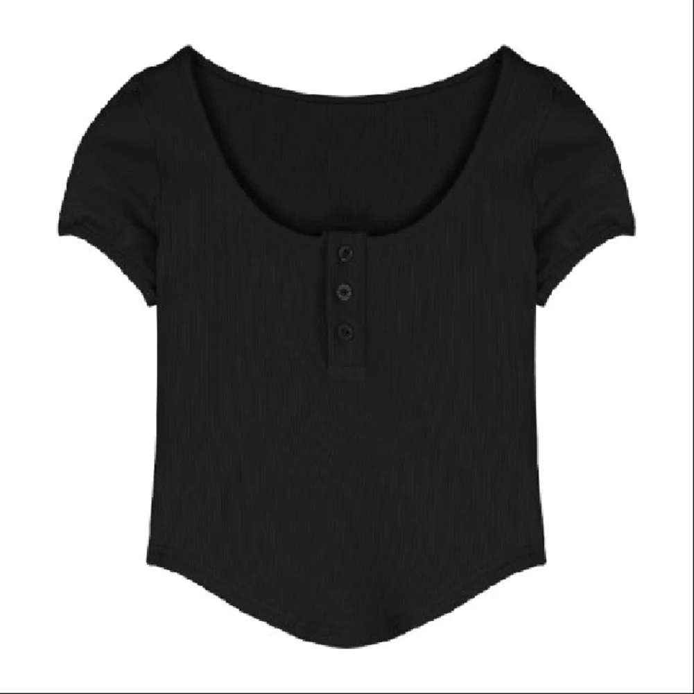 Button Decorated Shirts Korean Crop Tops Spring Fashion Black Comfortable Vacation Clothing Short Sleeve Style
Button Decorated Shirts Korean Crop Tops Spring Fashion Black Comfortable Vacation Clothing Short Sleeve Style