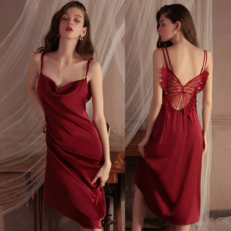 Sexy Butterfly Backless Lingerie Nighty Wedding Silky Sleep Dress Nightdress Women's Nightgowns Nightwear Loose Home Clothes
Sexy Butterfly Backless Lingerie Nighty Wedding Silky Sleep Dress Nightdress Women's Nightgowns Nightwear Loose Home Clothes