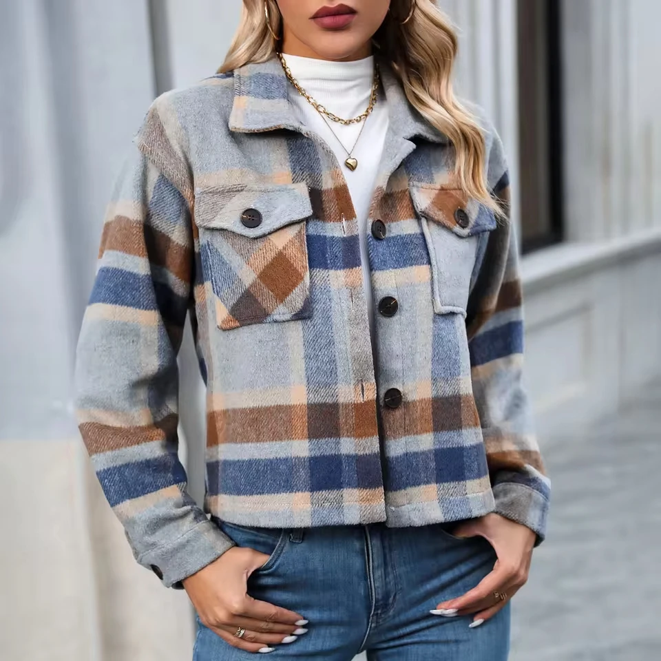 Fashionable Checkered Coat For Women Casual Short Lapel Pocket Woolen Coat For Women Single Breasted French Short
Fashionable Checkered Coat For Women Casual Short Lapel Pocket Woolen Coat For Women Single Breasted French Short