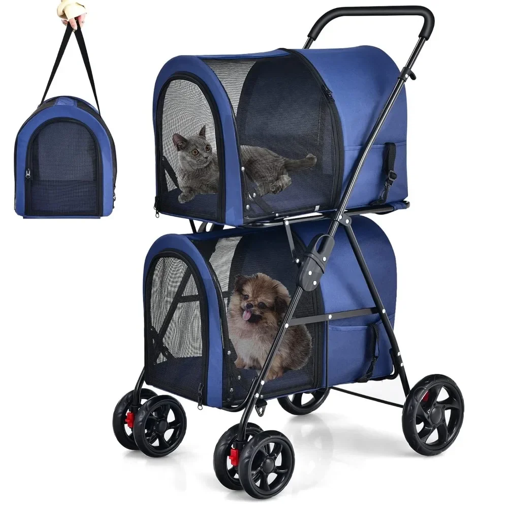 Double Pet Stroller with 2 Removable Carrying Bags, Safety Strap, 4 Lockable Wheels, Foldable Cat and Dog Stroller
Double Pet Stroller with 2 Removable Carrying Bags, Safety Strap, 4 Lockable Wheels, Foldable Cat and Dog Stroller