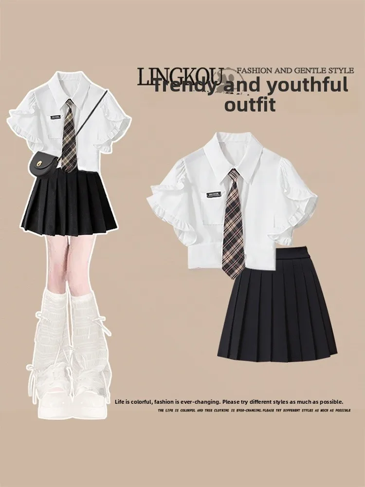 Summer College Style Women's Outfit Short Sleeve Shirt High Waist Skirt Set Korean Aesthetic Plaid Skirt Two Piece Set
Summer College Style Women's Outfit Short Sleeve Shirt High Waist Skirt Set Korean Aesthetic Plaid Skirt Two Piece Set