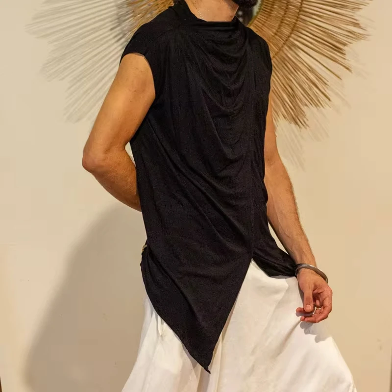 Personalized Trendy Men's Sleeveless T-shirt Stack Collar Split Top
Personalized Trendy Men's Sleeveless T-shirt Stack Collar Split Top