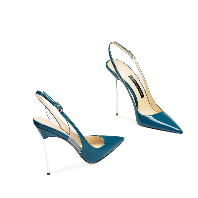 Spring and summer pointed shallow patent leather shoes metal thin high-heeled banquet dress large size small size women's sandal
Spring and summer pointed shallow patent leather shoes metal thin high-heeled banquet dress large size small size women's sandal