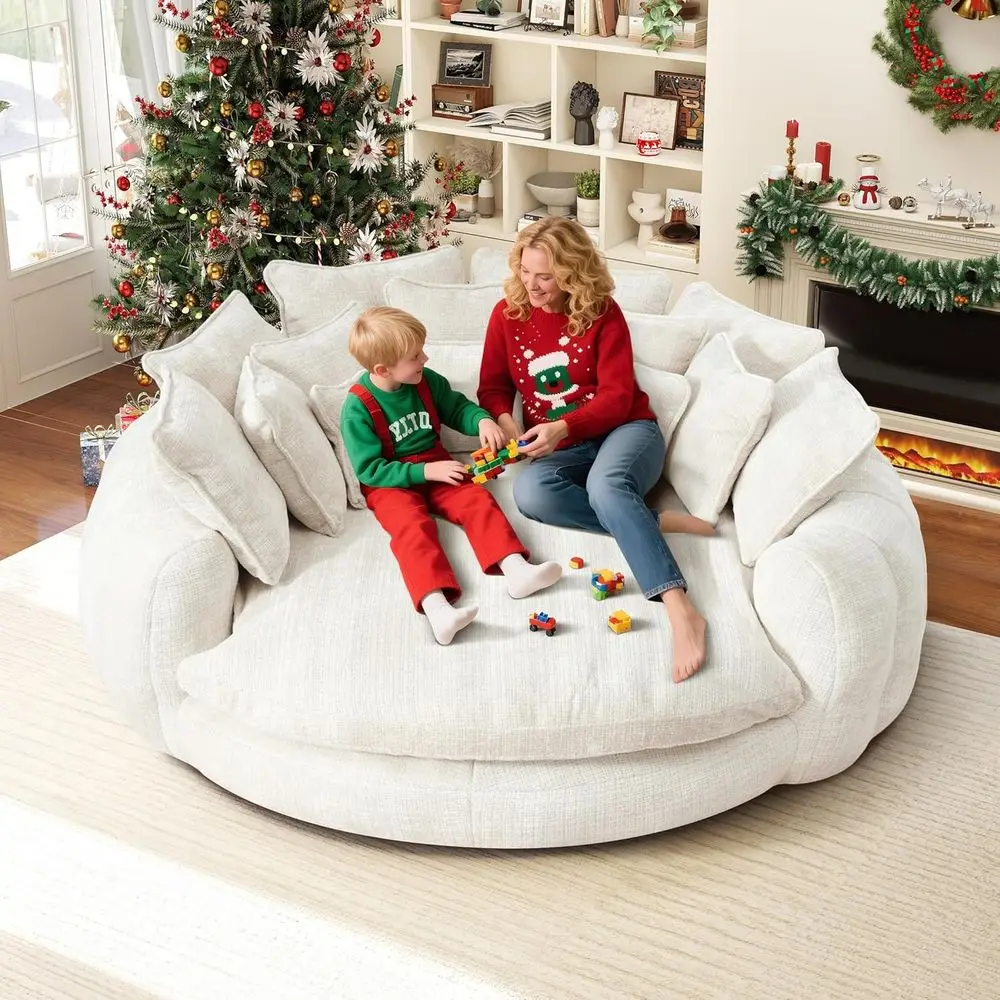 Oversized Round Chaise Lounge Chair, Indoor Chenille Daybed with 14 Pillows, Memory Foam Sofa for Living Room, Beige
Oversized Round Chaise Lounge Chair, Indoor Chenille Daybed with 14 Pillows, Memory Foam Sofa for Living Room, Beige