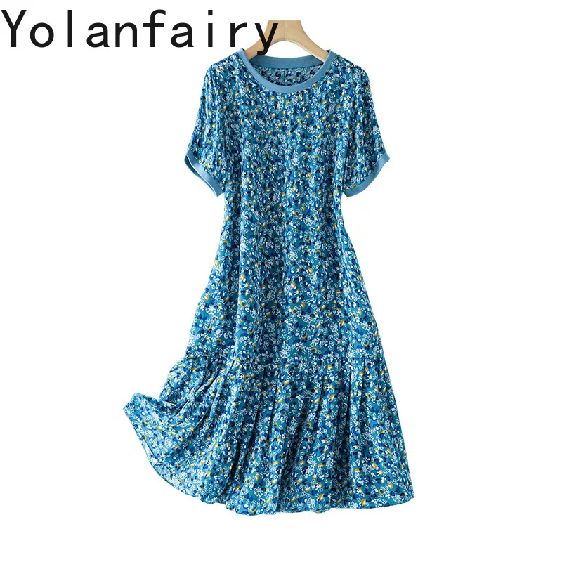 YOLANFAIRY 100% Real Mulberry Silk Dress for Woman Summer Fashion Floral Dress Women Clothing Elegant Blue Dress Short Sleeve
YOLANFAIRY 100% Real Mulberry Silk Dress for Woman Summer Fashion Floral Dress Women Clothing Elegant Blue Dress Short Sleeve