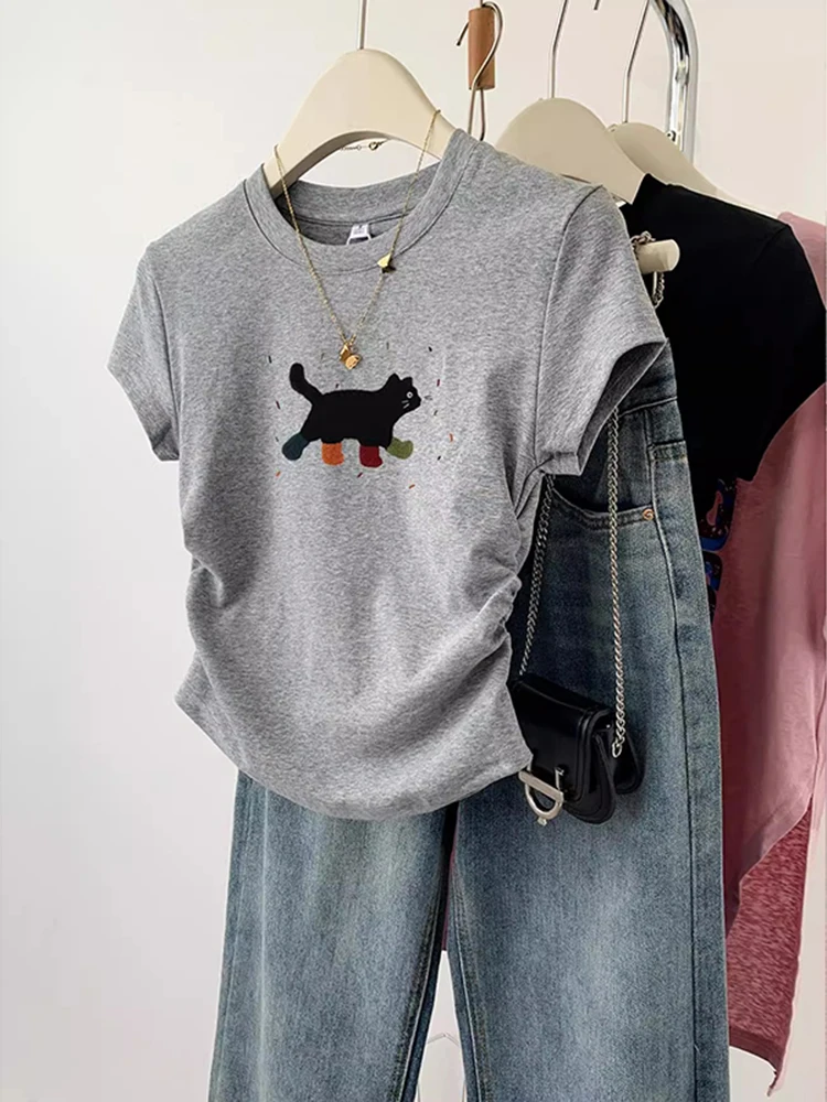 Korean Fashion Basic Crop Tops Lady Short Sleeve Skinny T-shirt Summer New Women Casual Versatile Top Streetwear Tee
Korean Fashion Basic Crop Tops Lady Short Sleeve Skinny T-shirt Summer New Women Casual Versatile Top Streetwear Tee
