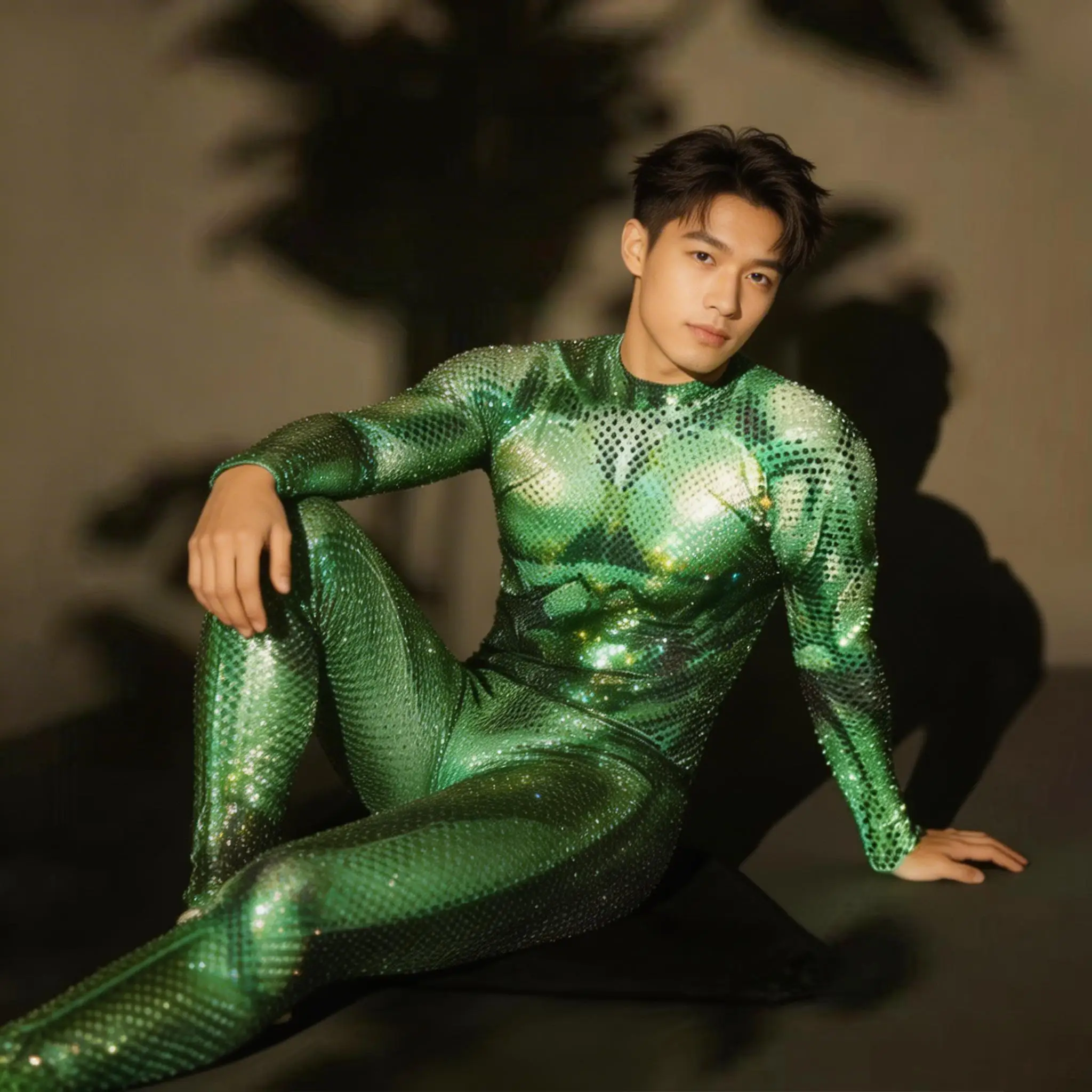 Long-sleeved, shiny rhinestone green muscular sexy men's jumpsuit, change suit, dinner celebration outfit, birthday dance costum
Long-sleeved, shiny rhinestone green muscular sexy men's jumpsuit, change suit, dinner celebration outfit, birthday dance costum