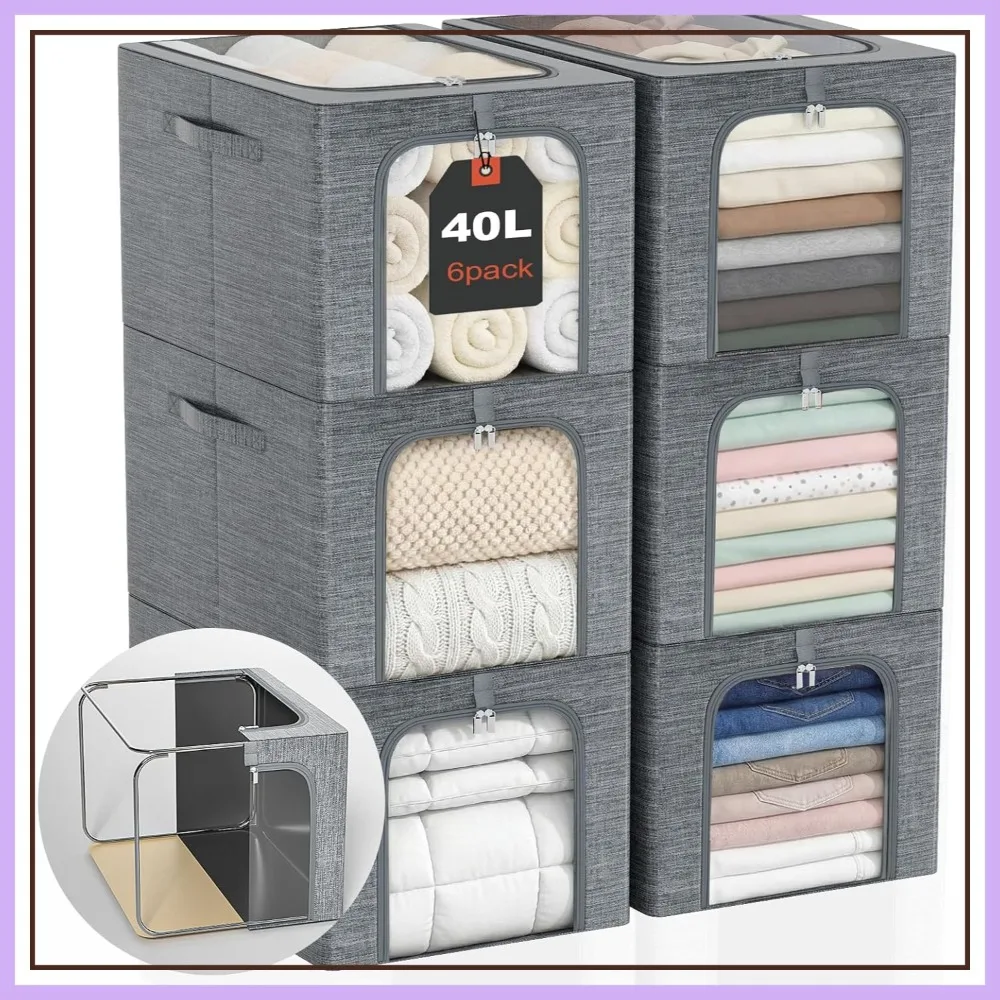 Clothes Storage Bin with Metal Frame: 6-Pack Stackable Closet Storage Bin with Lid & Clear Window, Sweater Boxes Storage for Closet Bedding Clothing Storage Organizer 40L
Clothes Storage Bin with Metal Frame: 6-Pack Stackable Closet Storage Bin with Lid & Clear Window, Sweater Boxes Storage for Closet Bedding Clothing Storage Organizer 40L