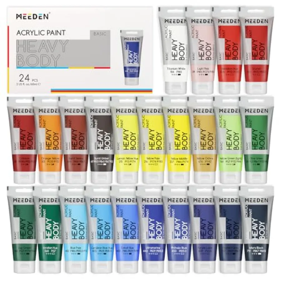 Heavy Body Acrylic Paint - Basic Satin Finish 24 x 60ml 2 oz Color Paint for Adults - Rich Pigment Art Craft Paints for Canvas
Heavy Body Acrylic Paint - Basic Satin Finish 24 x 60ml 2 oz Color Paint for Adults - Rich Pigment Art Craft Paints for Canvas