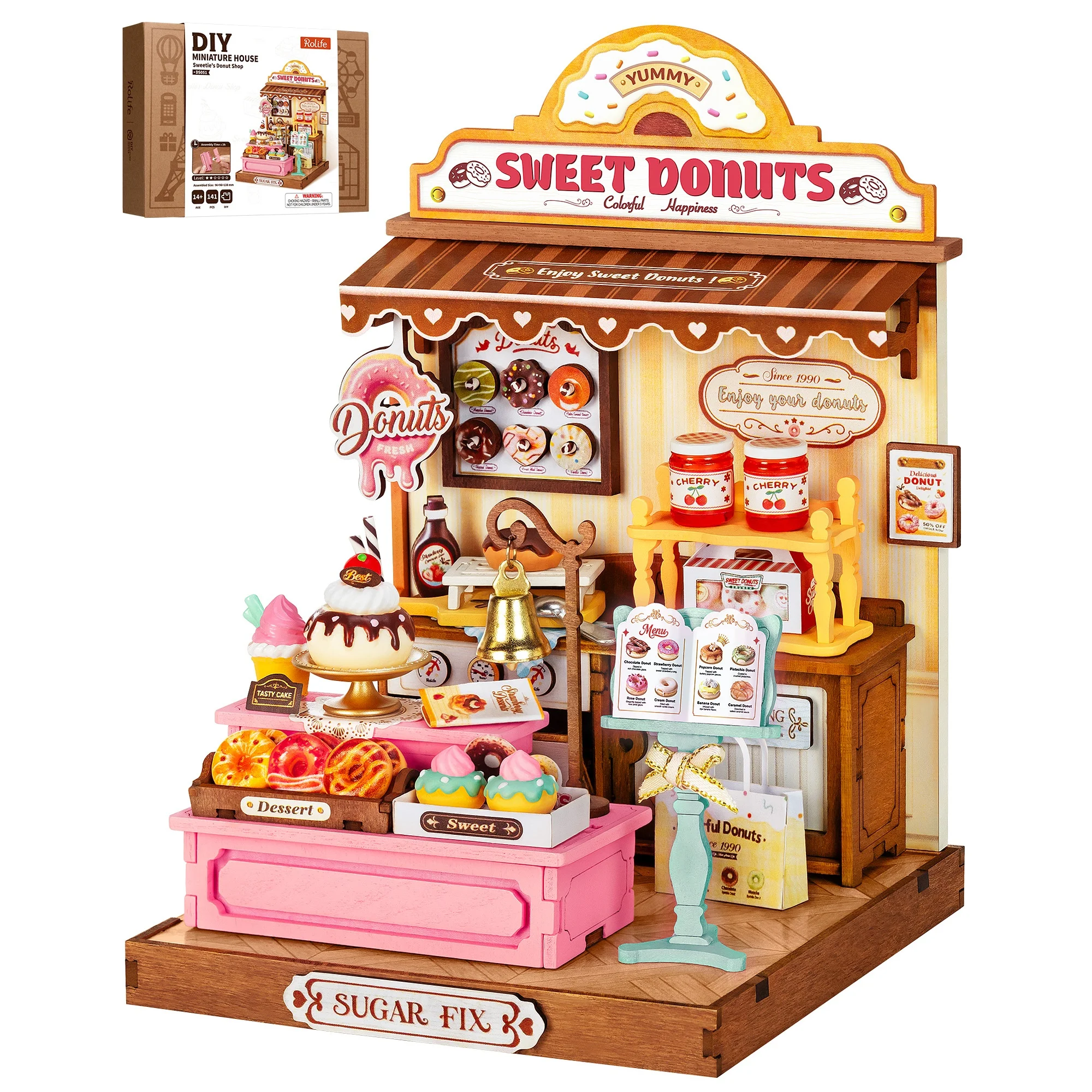 Rolife DIY Miniature House Kit Sweetie's Donut Shop Mini Dollhouse Model Building Kit Wooden 3D Puzzle Toys with LED Light for Home Decor Gifts for Adults Kids
Rolife DIY Miniature House Kit Sweetie's Donut Shop Mini Dollhouse Model Building Kit Wooden 3D Puzzle Toys with LED Light for Home Decor Gifts for Adults Kids