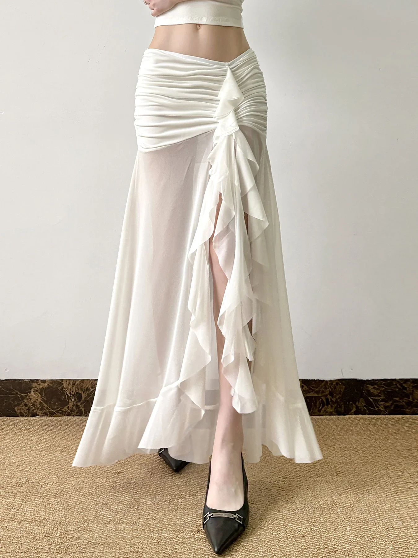 Rockmore Vacation Mesh See Through Long Skirts Sexy Summer Ruffle Split Pleated Wrap Skirt Elegant Fashion Women's Clothing 2025 
Rockmore Vacation Mesh See Through Long Skirts Sexy Summer Ruffle Split Pleated Wrap Skirt Elegant Fashion Women's Clothing 2025