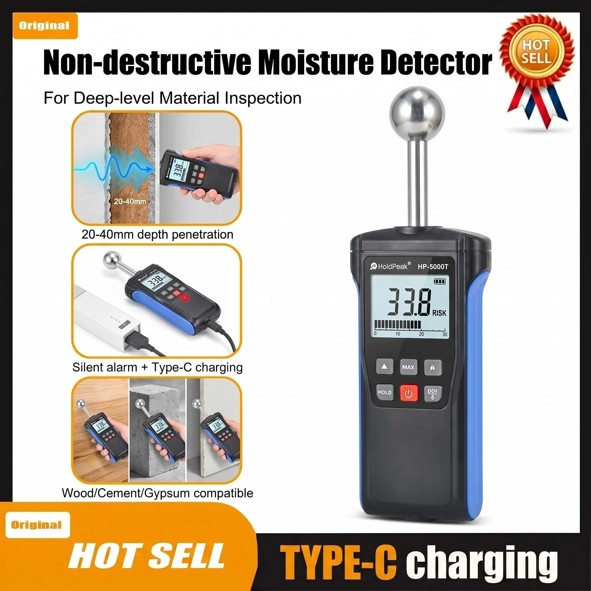 HP-5000T Pinless Moisture Meter Non Destructive Wood Concrete Wall Moisture Tester with Color LCD Screen for Building Material
HP-5000T Pinless Moisture Meter Non Destructive Wood Concrete Wall Moisture Tester with Color LCD Screen for Building Material