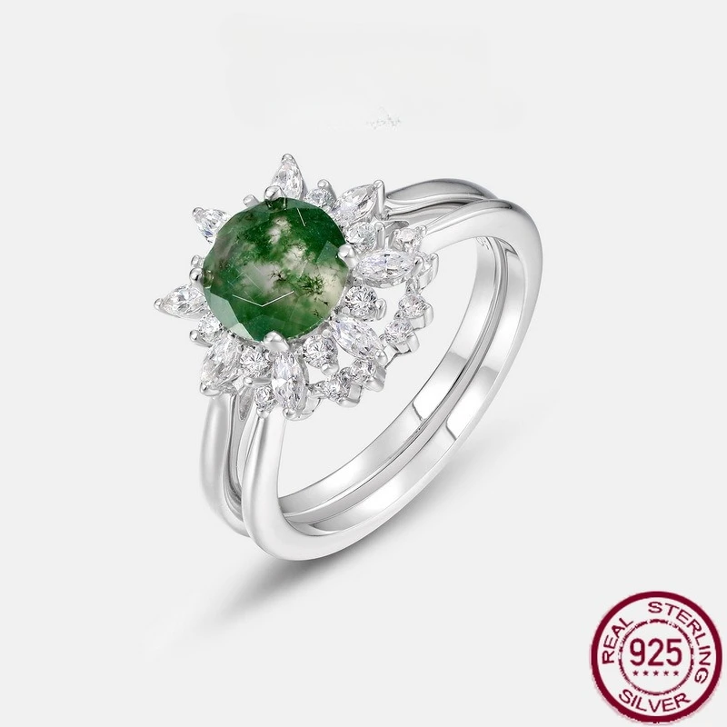 New S925 Pure Silver Sunflower Light Luxury Natural Water Grass Agate Green Moss Stone Combination Ring Wedding Jewelry
New S925 Pure Silver Sunflower Light Luxury Natural Water Grass Agate Green Moss Stone Combination Ring Wedding Jewelry