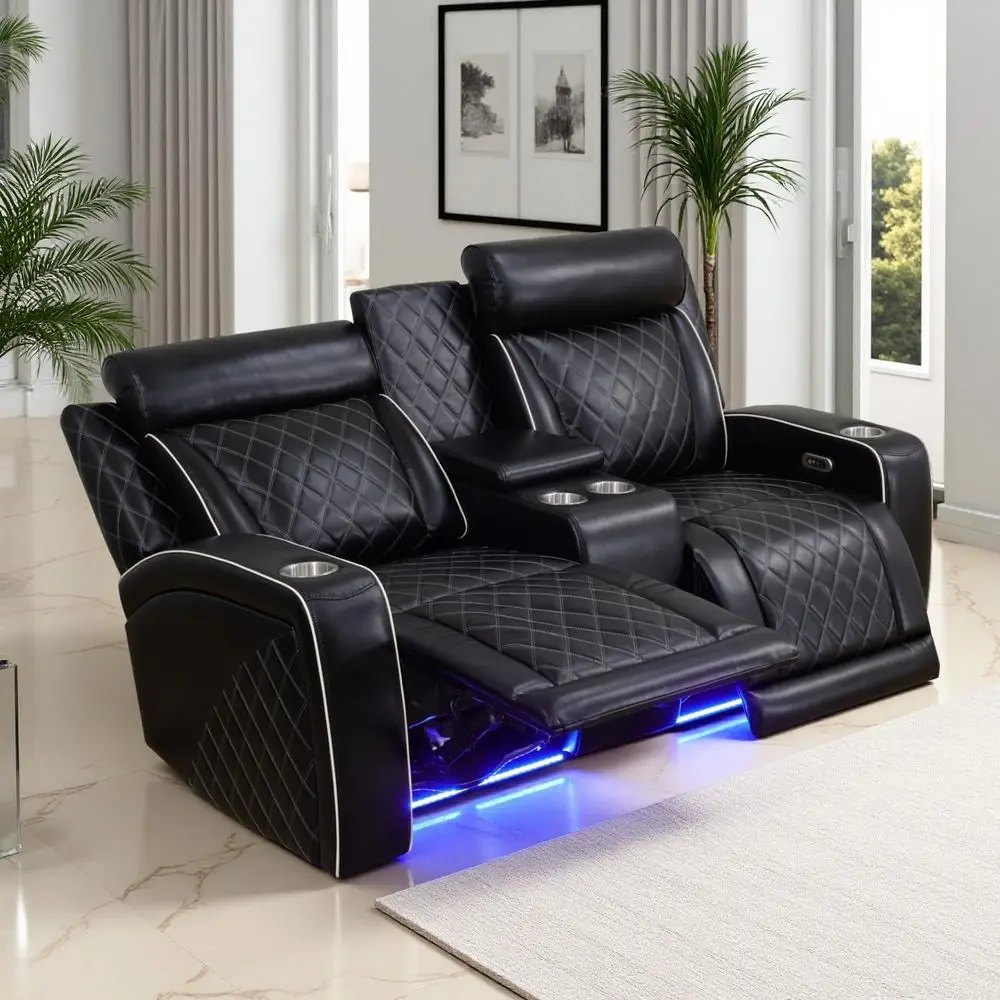 Luxury 2-Seat Reclining Loveseat Sofa with Cupholders, Storage, and Charging in Breathable Leather, Black
Luxury 2-Seat Reclining Loveseat Sofa with Cupholders, Storage, and Charging in Breathable Leather, Black