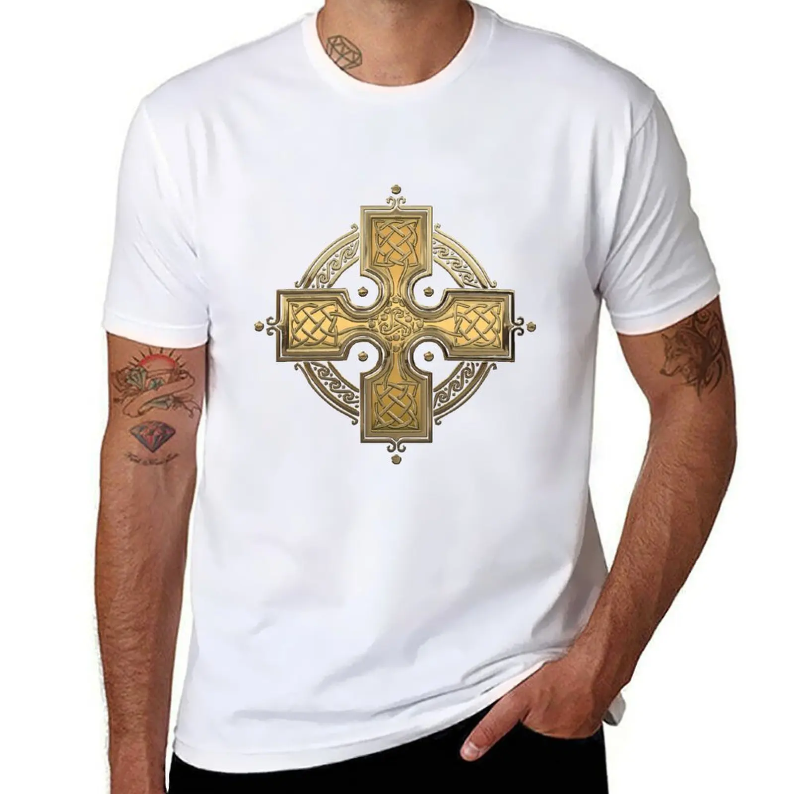 Ancient Gold Celtic Knot Cross over White Leather T-Shirt t shirt for man 100 percent cotton t shirts with prints T-Shirt
Ancient Gold Celtic Knot Cross over White Leather T-Shirt t shirt for man 100 percent cotton t shirts with prints T-Shirt