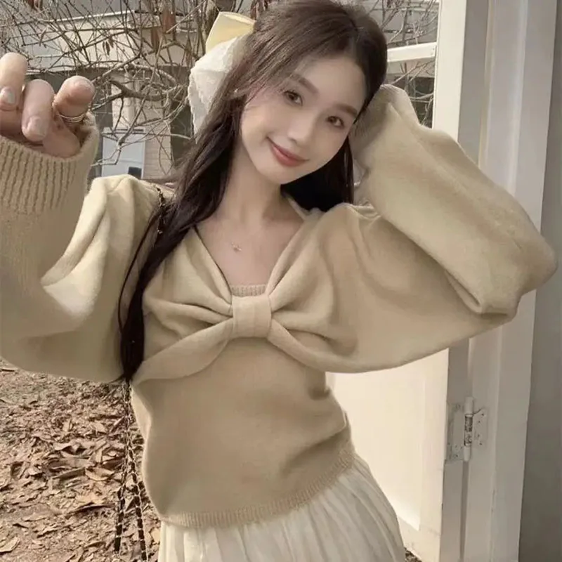 GIDYQ Sweet Bow Long Sleeve Sweater Women Korean Chic Two Piece Set Tops Kawaii Slim Fit Simple Knitted Tank Autumn Winter New
GIDYQ Sweet Bow Long Sleeve Sweater Women Korean Chic Two Piece Set Tops Kawaii Slim Fit Simple Knitted Tank Autumn Winter New