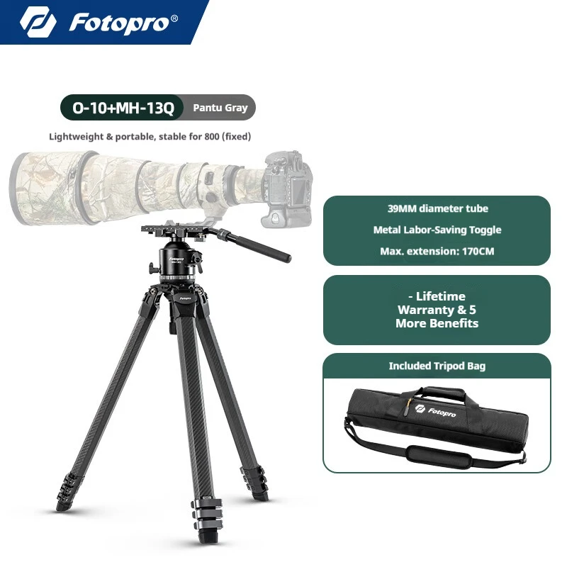 Fotopro Origin O10+MH-13 High-End Carbon Fibre Tripod (Dynamic Ball Head Kit) – 39mm Leg Diameter – Stable for Heavy Duty Lenses
Fotopro Origin O10+MH-13 High-End Carbon Fibre Tripod (Dynamic Ball Head Kit) – 39mm Leg Diameter – Stable for Heavy Duty Lenses