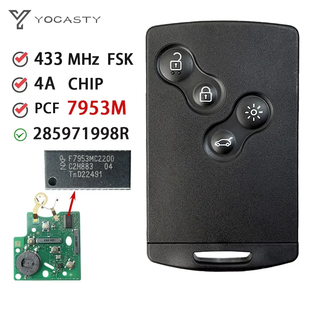 YOCASTY 285971998R 433MHZ OEM PCF7953M Keyless Smart Card Key For Renault Clio IV Captur 2009 2010 2011 2012 2013 2014 2015 2017
YOCASTY 285971998R 433MHZ OEM PCF7953M Keyless Smart Card Key For Renault Clio IV Captur 2009 2010 2011 2012 2013 2014 2015 2017