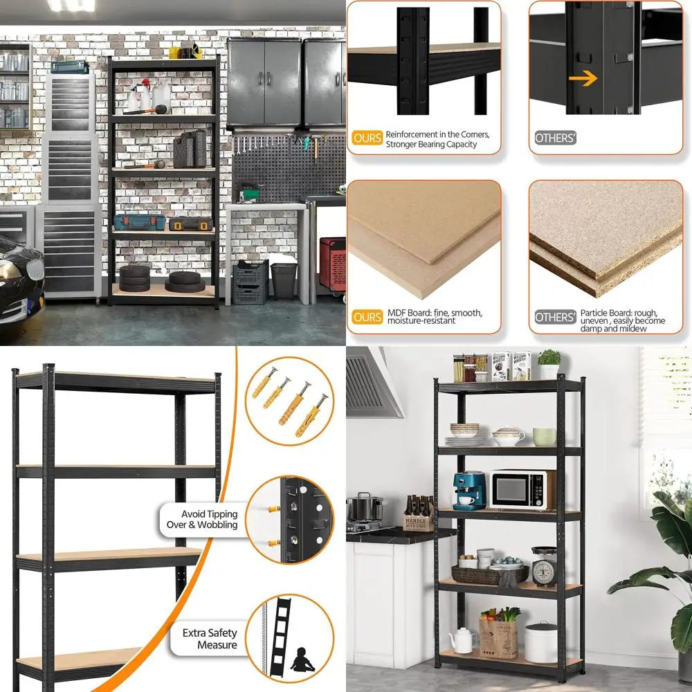 5-уровневый сверхмощный регулируемый стеллаж, 35,5 Вт x 12D x 71H, черный для гаража, подвала и хранения вещей
5-уровневый сверхмощный регулируемый стеллаж, 35,5 Вт x 12D x 71H, черный для гаража, подвала и хранения вещей