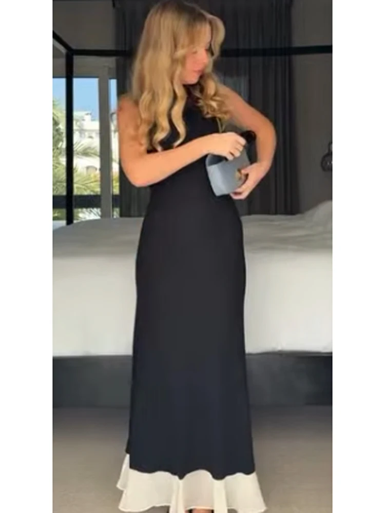 O-neck Contrasting Sleeveless Maxi Dress Women Chic High Waist Ruffle Hem Commute Dresses 2026 Lady Chic Sexy Elegant Party Robe
O-neck Contrasting Sleeveless Maxi Dress Women Chic High Waist Ruffle Hem Commute Dresses 2026 Lady Chic Sexy Elegant Party Robe