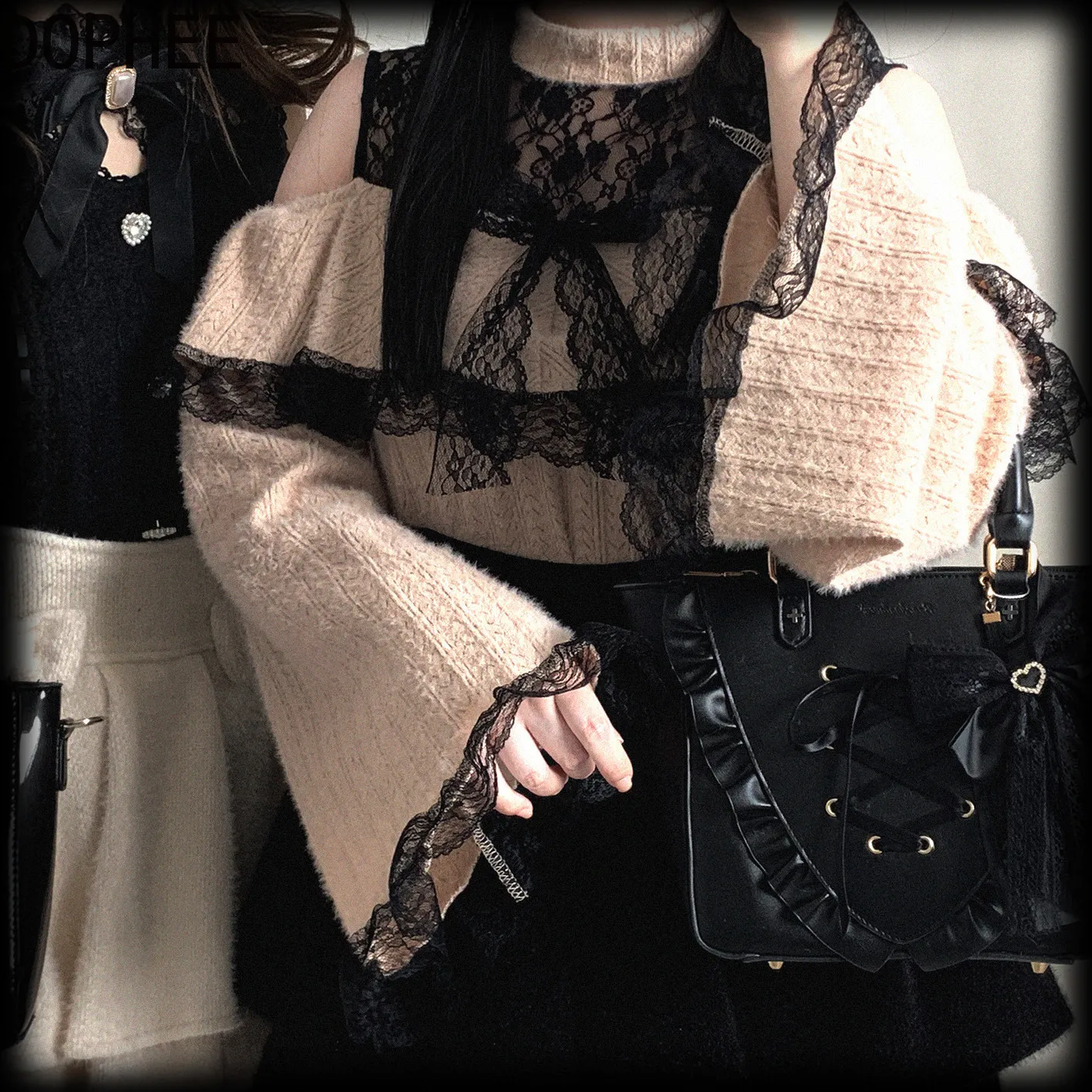 Original Japanese New Spring Autumn Flare Sleeve Pullover Top Elegant Perspective Lace Off Shoulder Lolita Basic Women Sweater
Original Japanese New Spring Autumn Flare Sleeve Pullover Top Elegant Perspective Lace Off Shoulder Lolita Basic Women Sweater