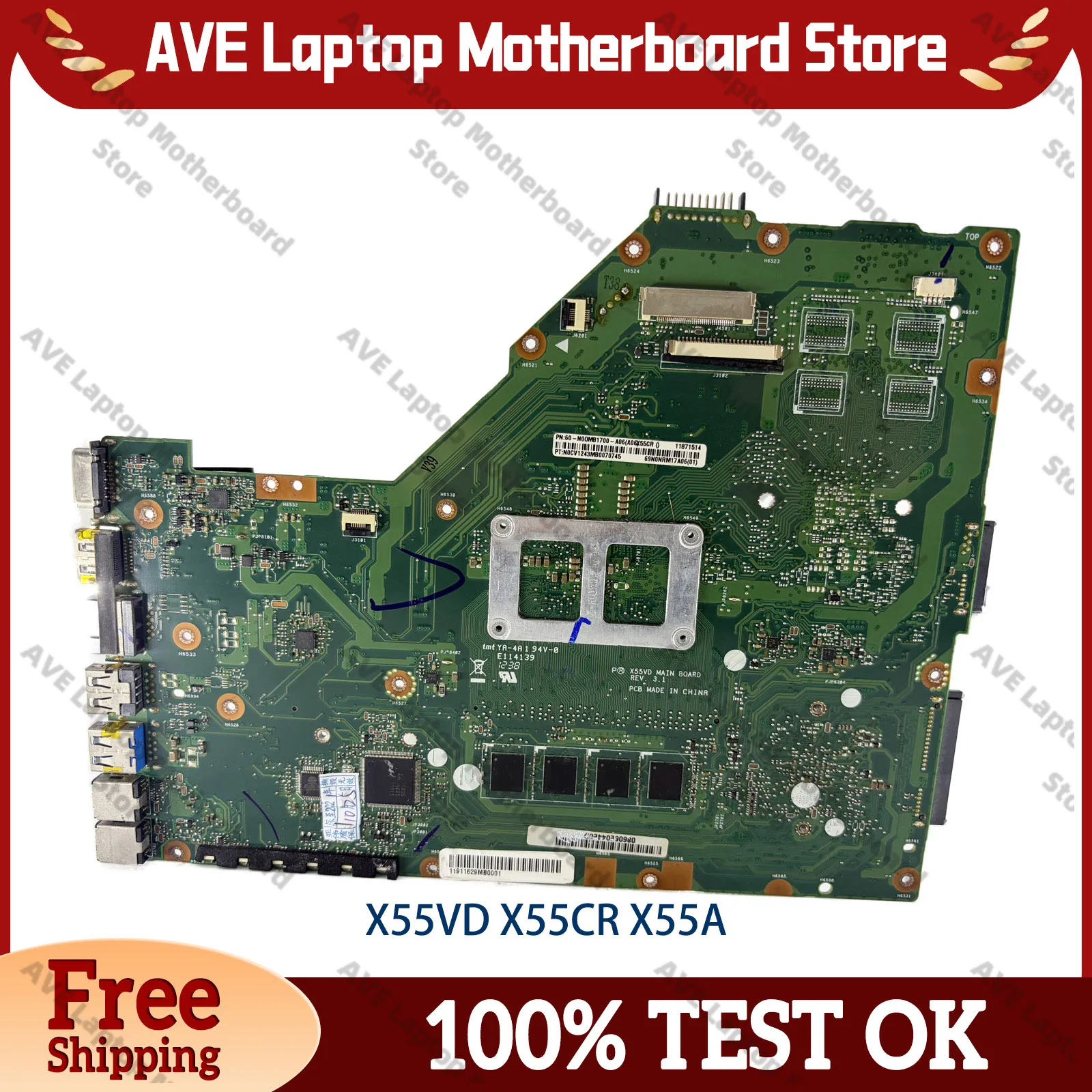 X55CR Laptop Motherboard For ASUS VivoBook X55C X55VD X55CR Notebook Mainboard With CPU 100% tests OK fast shipping High quality
X55CR Laptop Motherboard For ASUS VivoBook X55C X55VD X55CR Notebook Mainboard With CPU 100% tests OK fast shipping High quality