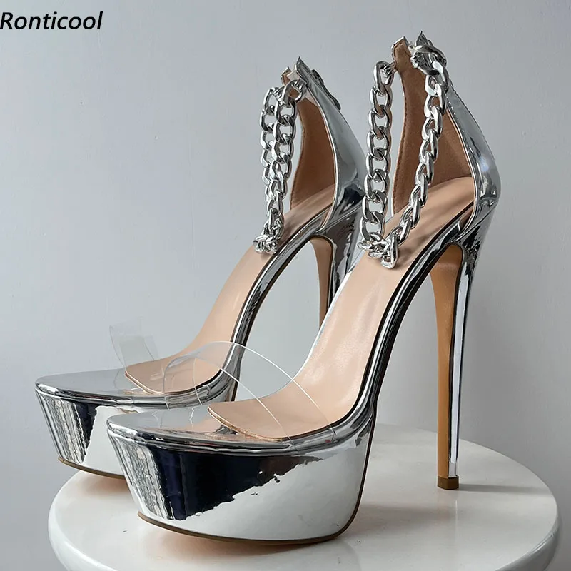 Ronticool/женские летние сандалии ручной работы, пикантные модельные туфли на шпильке с цепочкой и открытым носком, серебряные модельные туфли цвета фуксии, женские размеры США 5-20 
Ronticool/женские летние сандалии ручной работы, пикантные модельные туфли на шпильке с цепочкой и открытым носком, серебряные модельные туфли цвета фуксии, женские размеры США 5-20