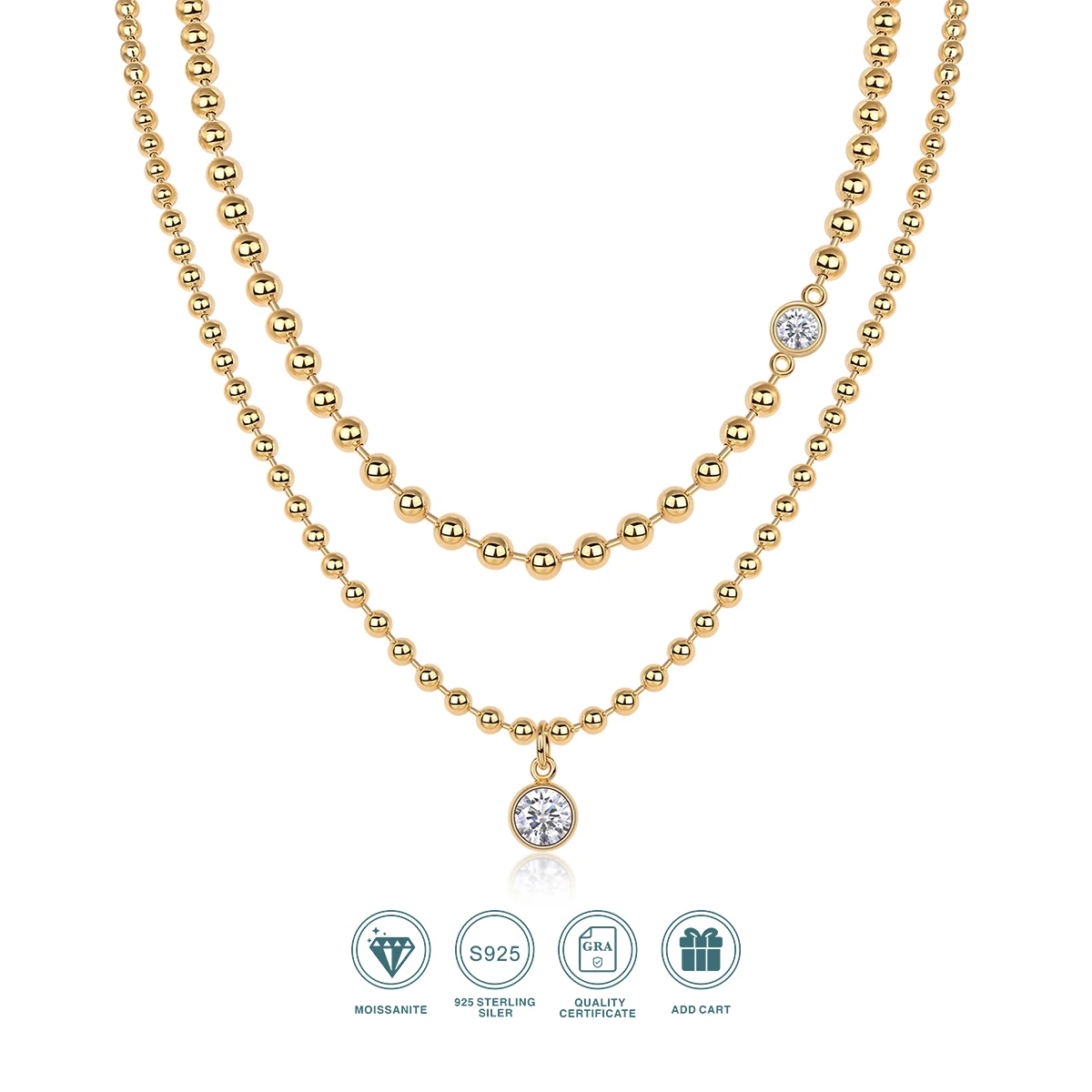 JIUZUAN S925 Silver Moissanite Layered Necklace Set, D Color VVS1 Double Chains Sparkling Pendant, Hypoallergenic Christmas Gift
JIUZUAN S925 Silver Moissanite Layered Necklace Set, D Color VVS1 Double Chains Sparkling Pendant, Hypoallergenic Christmas Gift