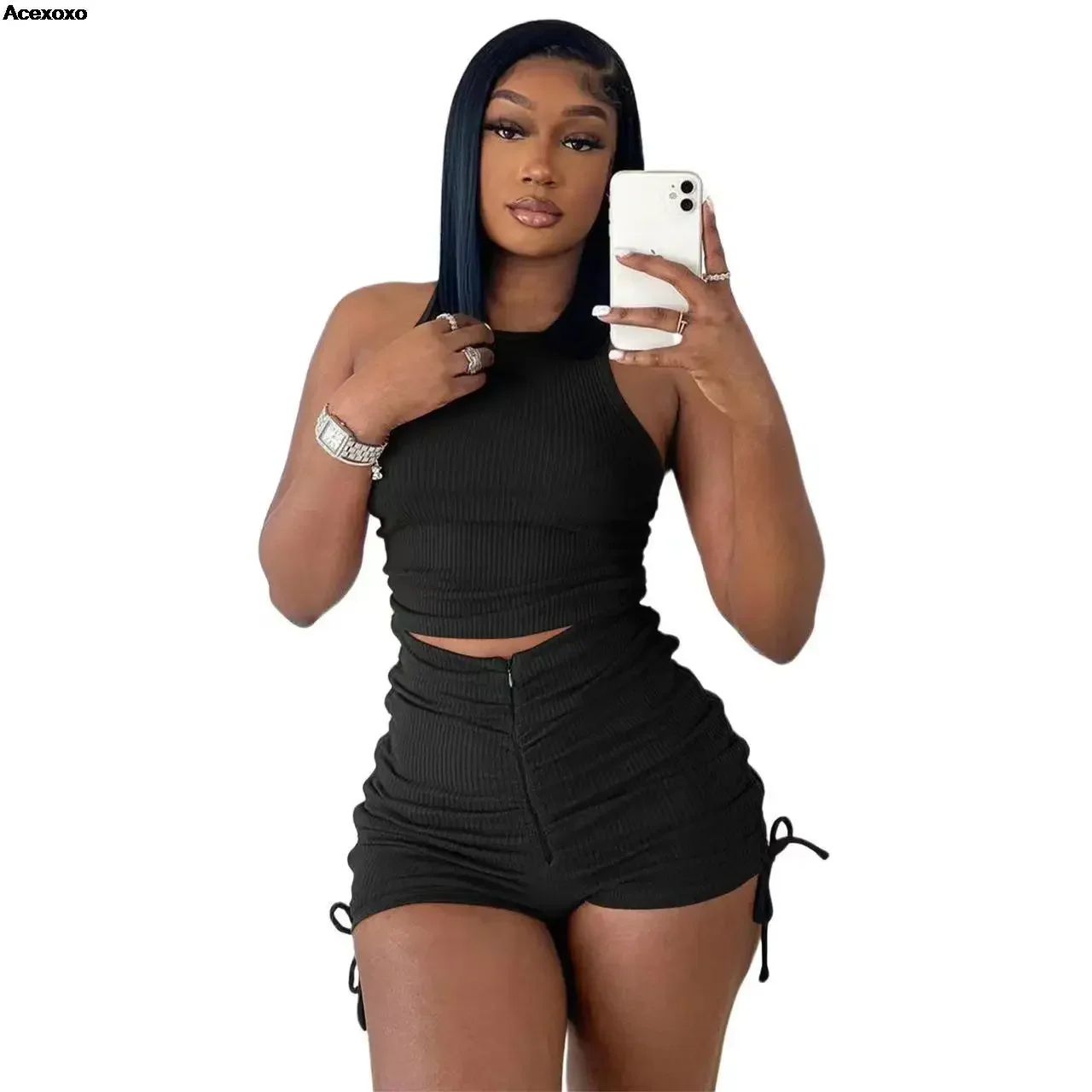 2023 spring and summer new women's solid color slim vest shorts two-piece set
2023 spring and summer new women's solid color slim vest shorts two-piece set