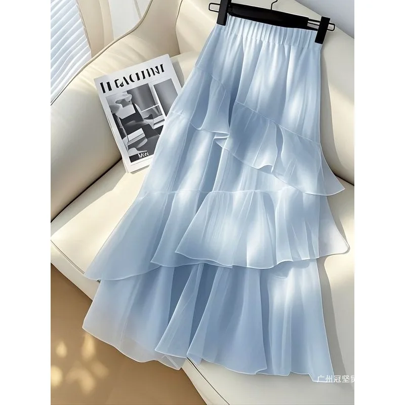 2026 New Spring Arrival Cake Skirt, Elegant High-waisted Blue Chiffon A-line Midi Skirt
2026 New Spring Arrival Cake Skirt, Elegant High-waisted Blue Chiffon A-line Midi Skirt