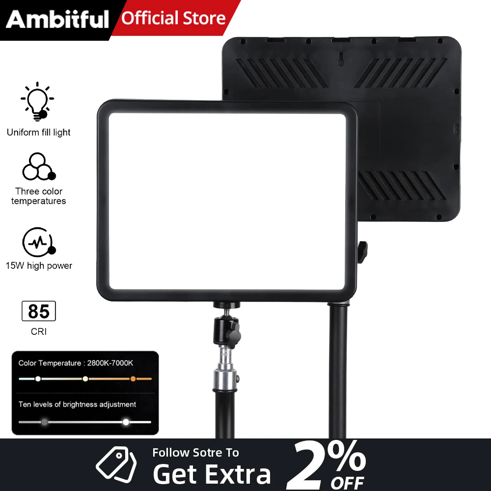 Ambitful Fill Lamp Photography Lighting Photo w Light Stand for Live Stream 280 LED Video Light 2800K-7000K Panel Light Studio
Ambitful Fill Lamp Photography Lighting Photo w Light Stand for Live Stream 280 LED Video Light 2800K-7000K Panel Light Studio