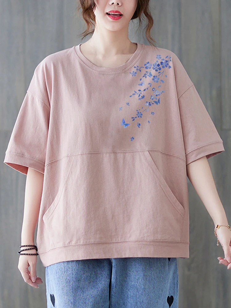 Large Pocket Pure Cotton Short Sleeve round Neck Women's T-shirt Artistic Style Casual Breathable Summer Inner Wear Top
Large Pocket Pure Cotton Short Sleeve round Neck Women's T-shirt Artistic Style Casual Breathable Summer Inner Wear Top