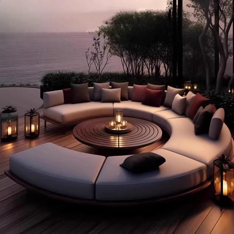 Outdoor round leisure sofa sunscreen waterproof coffee table combination hotel B & B outdoor terrace teak curved sofa
Outdoor round leisure sofa sunscreen waterproof coffee table combination hotel B & B outdoor terrace teak curved sofa