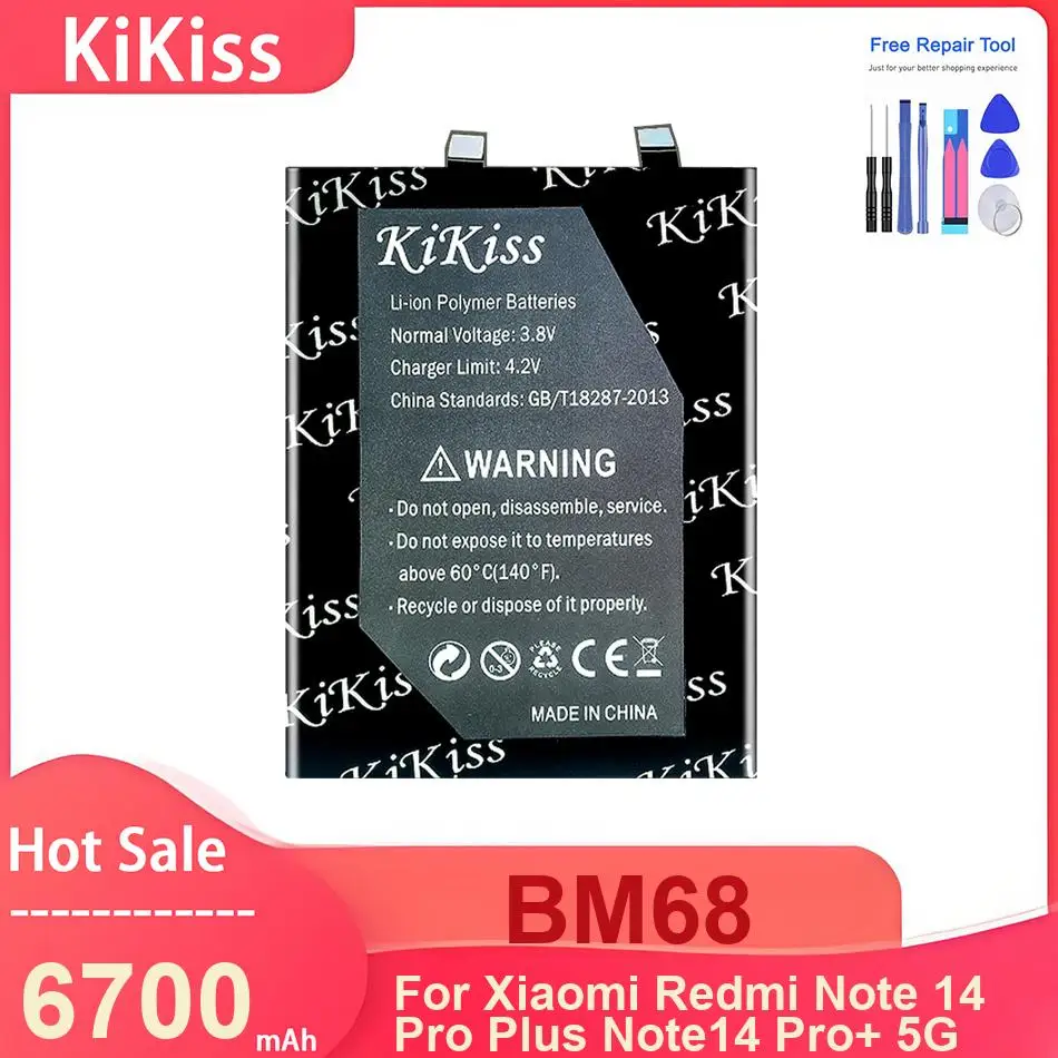 Аккумулятор для мобильного телефона KiKiss для Xiaomi Redmi Note 14 Pro Plus Note14 Pro+ 5G, аккумуляторы BM68 6700 мАч
Аккумулятор для мобильного телефона KiKiss для Xiaomi Redmi Note 14 Pro Plus Note14 Pro+ 5G, аккумуляторы BM68 6700 мАч