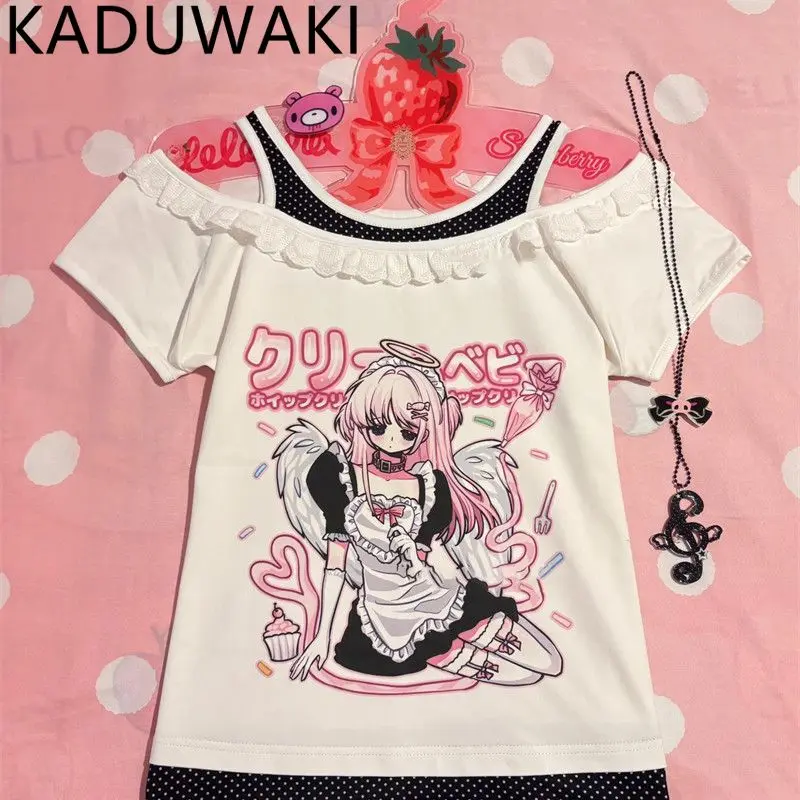 Japanese Fake Two Piece Patchwork Halter Tshirts Subcultures Lovely Cartoon Print E-girls Tee Summer New Y2k Aesthetic Top
Japanese Fake Two Piece Patchwork Halter Tshirts Subcultures Lovely Cartoon Print E-girls Tee Summer New Y2k Aesthetic Top