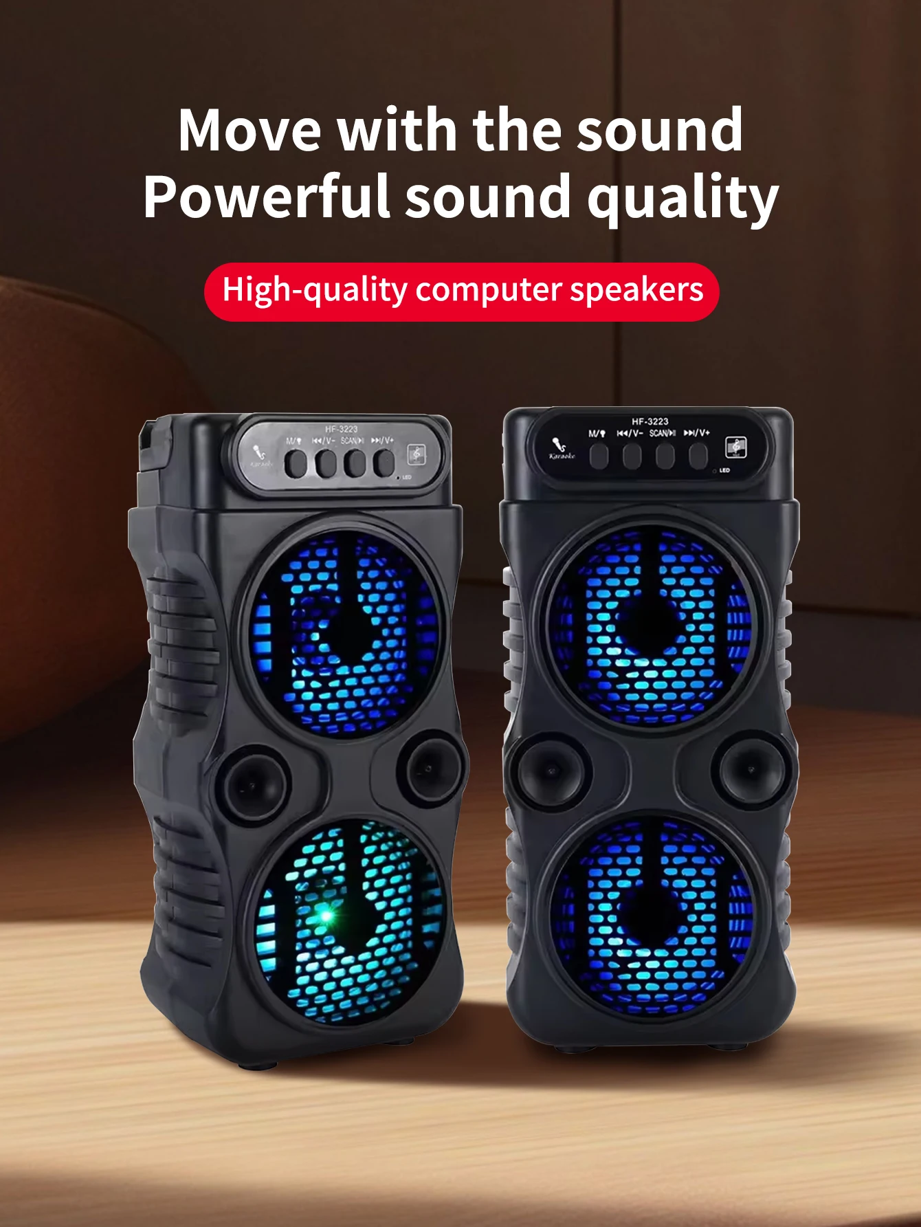 Портативная беспроводная Bluetooth-колонка HF-3223 для улицы, с двумя 3-дюймовыми динамиками, стереозвуком и сабвуфером для танцев, вечеринок и семейного караоке
Портативная беспроводная Bluetooth-колонка HF-3223 для улицы, с двумя 3-дюймовыми динамиками, стереозвуком и сабвуфером для танцев, вечеринок и семейного караоке