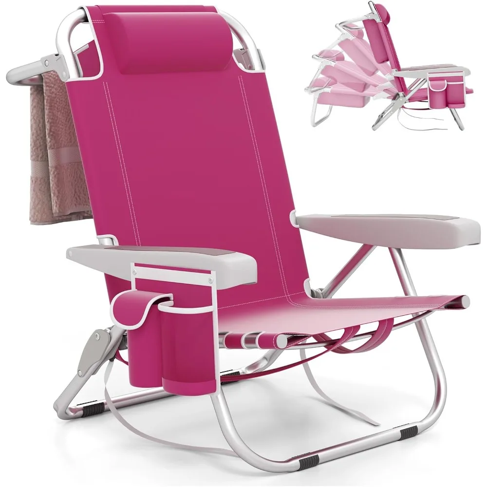 Beach Chair, Foldable Backpack Chair with 5 Adjustable Position, Cup Holder, Storage Pockets, Straps, Towel Rack, Pillow
Beach Chair, Foldable Backpack Chair with 5 Adjustable Position, Cup Holder, Storage Pockets, Straps, Towel Rack, Pillow