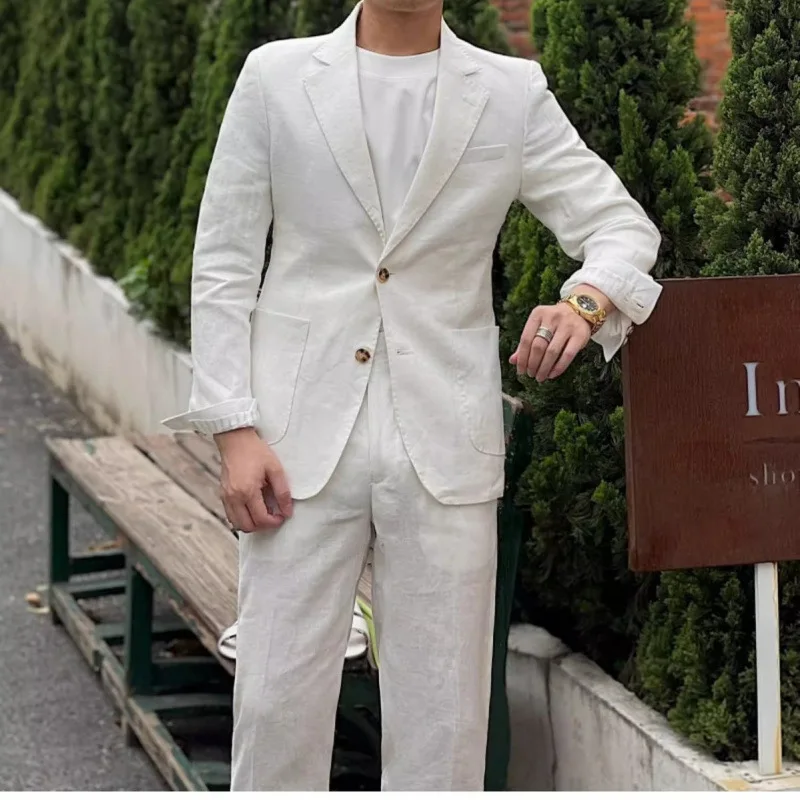 High Quality Beige/Blue Linen Men Suits 2 Piece Summer Men Suits Single Breasted Blazer Pants Sets Casual Fit Wedding Party
High Quality Beige/Blue Linen Men Suits 2 Piece Summer Men Suits Single Breasted Blazer Pants Sets Casual Fit Wedding Party