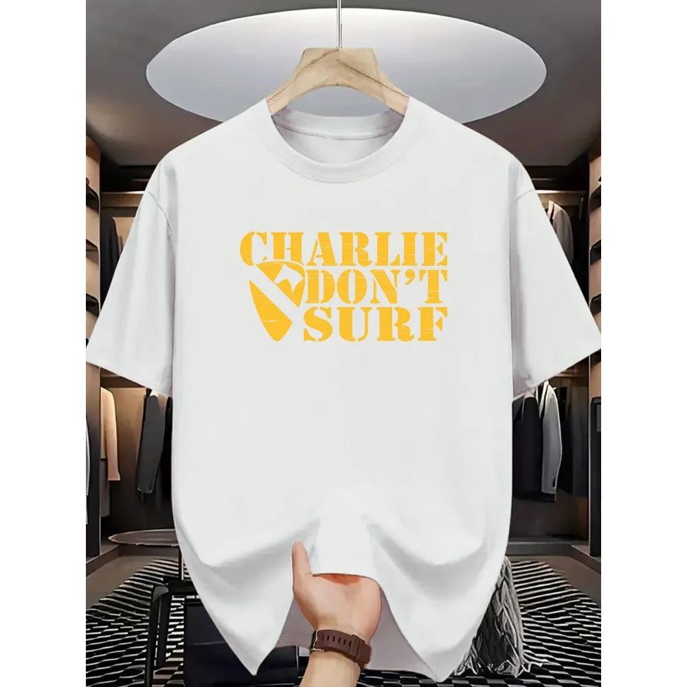 Charlie Don't Surf" Men'S Graphic T-Shirt - Casual Crew Neck, Short Sleeve, Summer Style, Perfect for Young Adults & Sports
Charlie Don't Surf" Men'S Graphic T-Shirt - Casual Crew Neck, Short Sleeve, Summer Style, Perfect for Young Adults & Sports