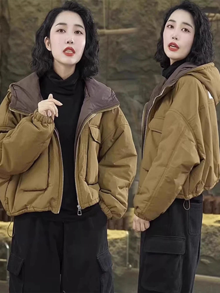 Fashionable Hooded Cotton Jacket Women's plus Size Contrast Color Warmth Thickened Slimming Outerwear Korean Style Winter Coat
Fashionable Hooded Cotton Jacket Women's plus Size Contrast Color Warmth Thickened Slimming Outerwear Korean Style Winter Coat