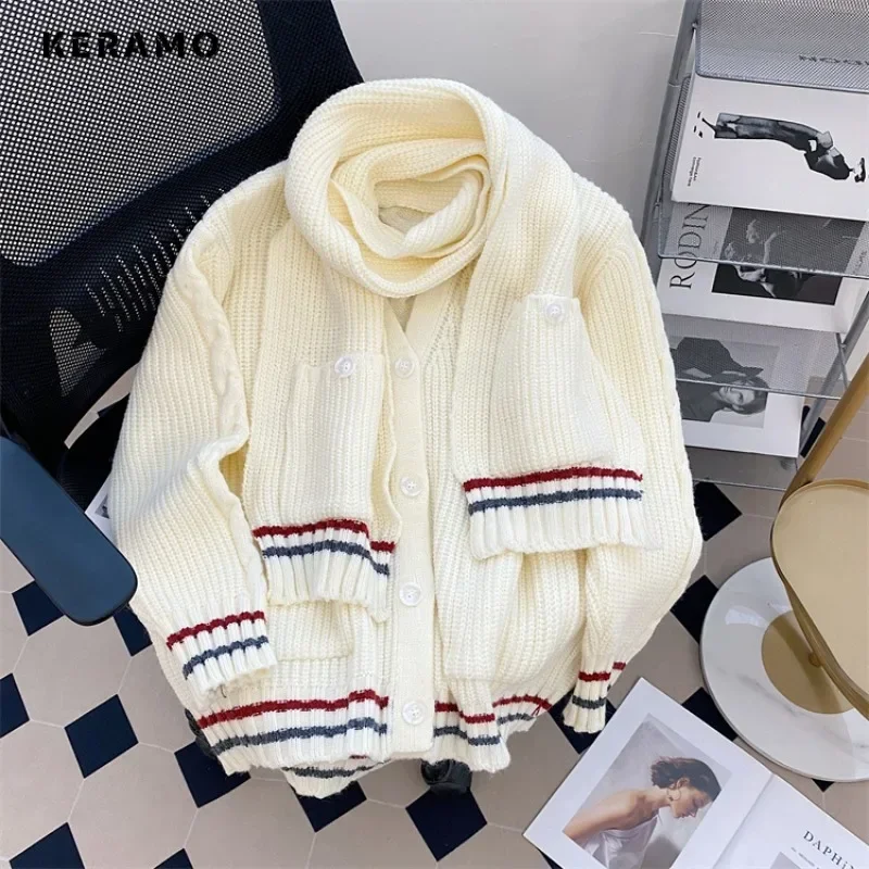 2025 Winter Casual V-Neck Knitting Long Sleeve Striped Cardigans For Women Sweet Preppy Style Single Breasted Knitted Sweater
2025 Winter Casual V-Neck Knitting Long Sleeve Striped Cardigans For Women Sweet Preppy Style Single Breasted Knitted Sweater