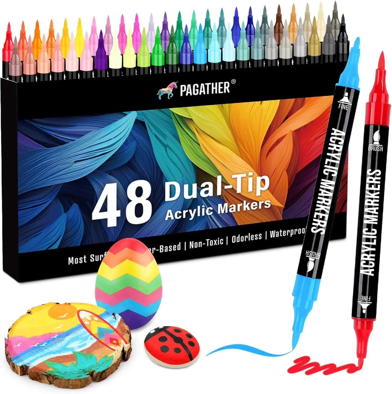 48 Colors Acrylic Paint Markers, Dual Tip Fine & Brush for Rock, Canvas, Wood, Ceramic, Glass
48 Colors Acrylic Paint Markers, Dual Tip Fine & Brush for Rock, Canvas, Wood, Ceramic, Glass