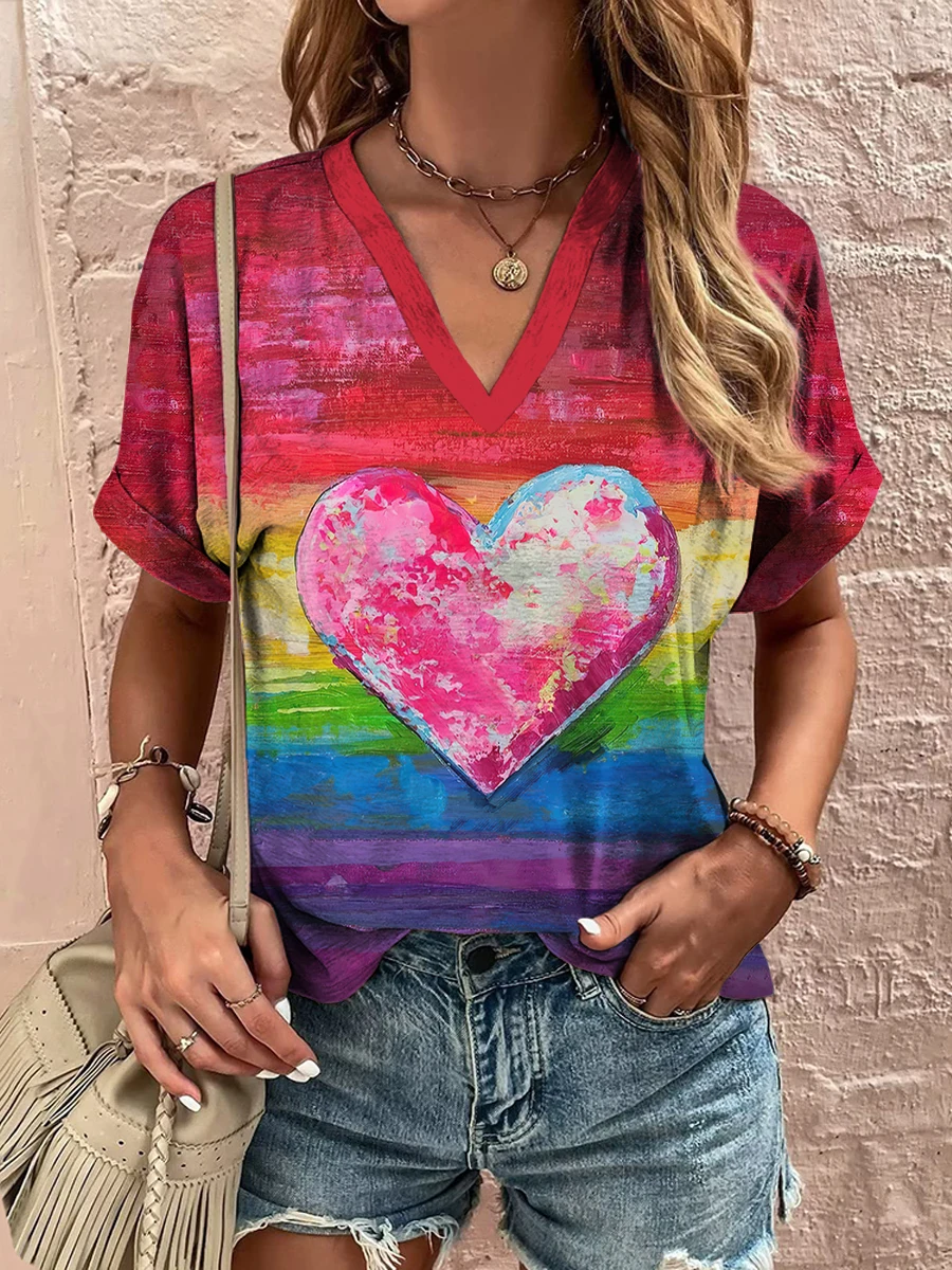 2025 New Summer Women's V-Neck T-Shirt Outdoor Casual Short Sleeve Tops Fashion Love Style Pattern OverSize Women's Clothing
2025 New Summer Women's V-Neck T-Shirt Outdoor Casual Short Sleeve Tops Fashion Love Style Pattern OverSize Women's Clothing