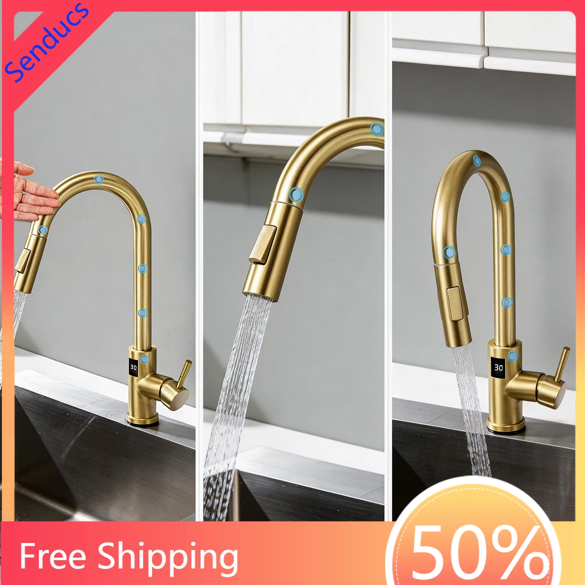 Smart Touch on Digital Kitchen Sink Faucet Stainless Steel Hot Cold Kitchen Mixer Tap Digital Touch Pull Out Kitchen Faucets
Smart Touch on Digital Kitchen Sink Faucet Stainless Steel Hot Cold Kitchen Mixer Tap Digital Touch Pull Out Kitchen Faucets