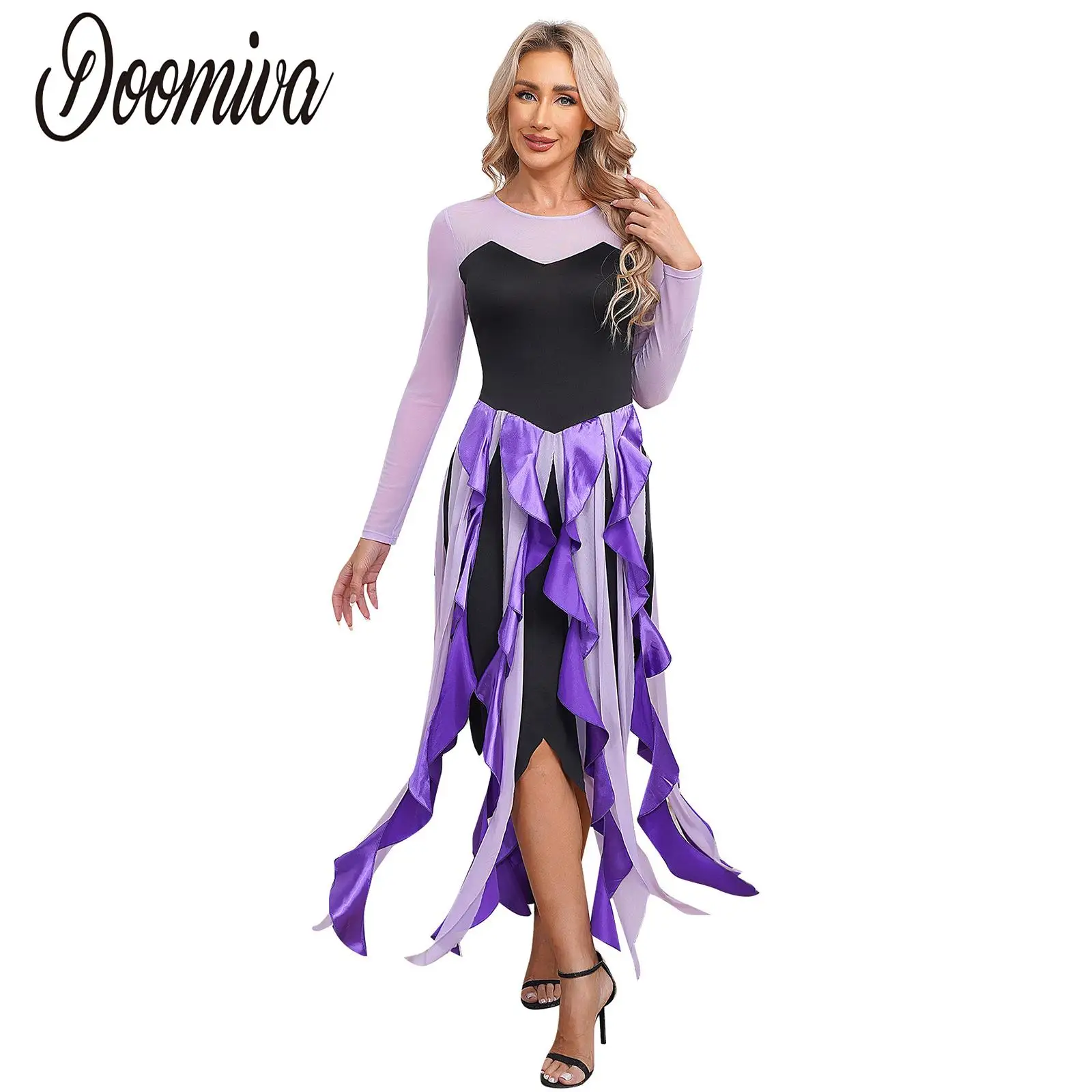 Women Sea Witch Mermaid Costumes Halloween Party Cosplay Outfits Sheer Mesh Long Sleeve Patchwork Dress Steampunk Gothic Dresses 
Women Sea Witch Mermaid Costumes Halloween Party Cosplay Outfits Sheer Mesh Long Sleeve Patchwork Dress Steampunk Gothic Dresses
