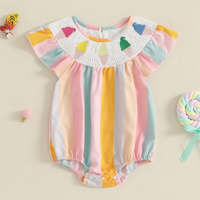 Toddler Girls Summer Smocked Rompers Ice Cream Embroidery Crew Neck Short Sleeve Newborn Jumpsuit For Birthday 0-3 Years
Toddler Girls Summer Smocked Rompers Ice Cream Embroidery Crew Neck Short Sleeve Newborn Jumpsuit For Birthday 0-3 Years